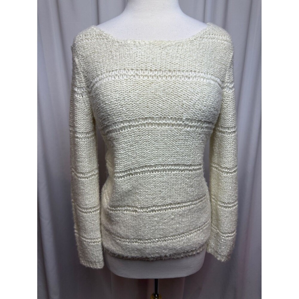 Chico's Ivory Textured Sequin Sweater, Size 0 - Small